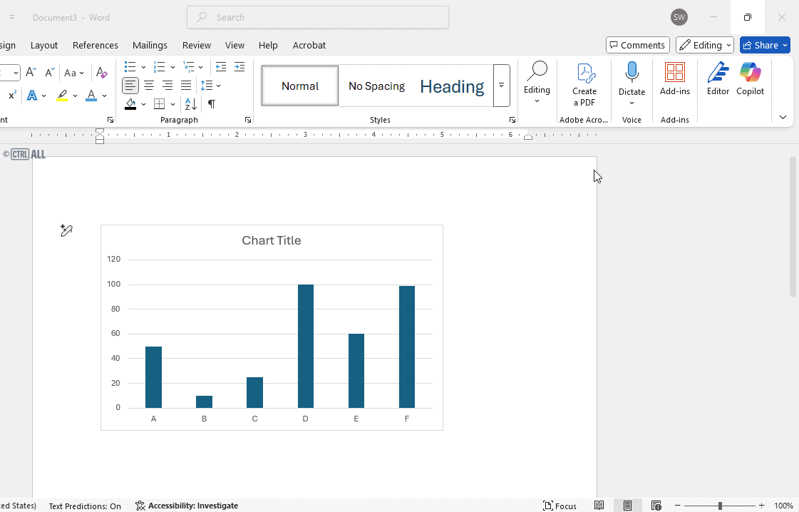 Editing chart data in Word with excel interface